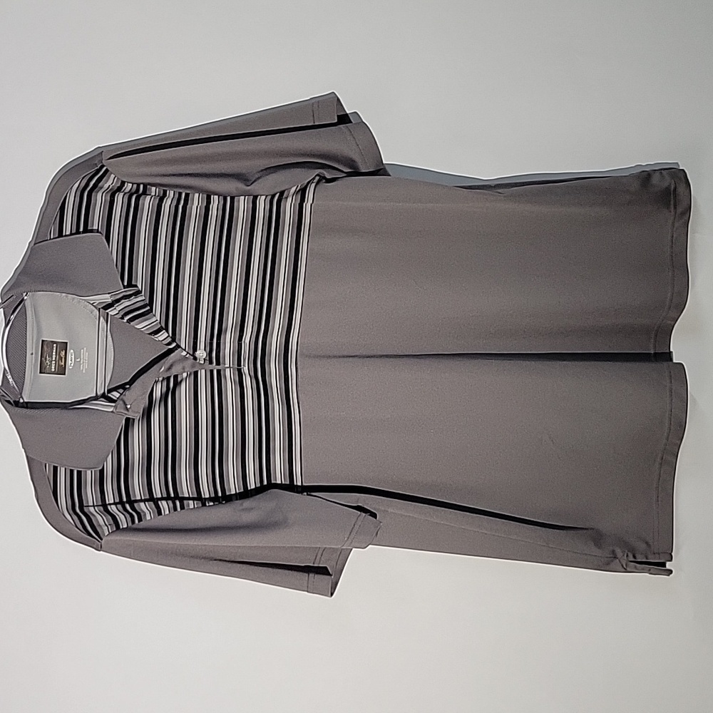 Greg Norman for Tasso Elba Men's Gray/Black Stripes Golf Polo, Size Large